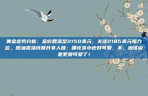 黄金走势分析:金价回落至2150美元,关注2185美元阻力位,原油震荡待回升非人哉:哪吒变小也好可爱,不,应该说是更爱可爱了!