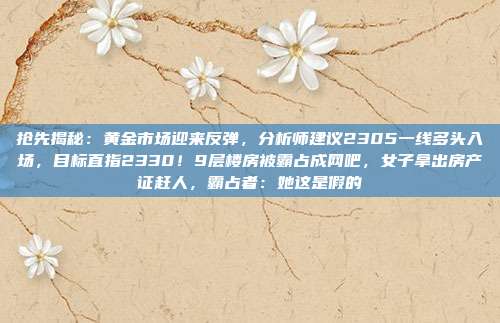 抢先揭秘:黄金市场迎来反弹,分析师建议2305一线多头入场,目标直指2330!9层楼房被霸占成网吧,女子拿出房产证赶人,霸占者:她这是假的