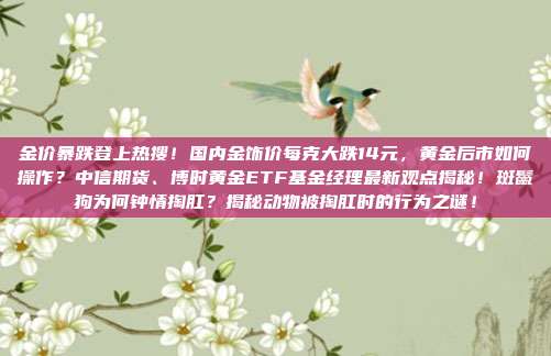 金价暴跌登上热搜!国内金饰价每克大跌14元,黄金后市如何操作?中信期货、博时黄金ETF基金经理最新观点揭秘!斑鬣狗为何钟情掏肛?揭秘动物被掏肛时的行为之谜!