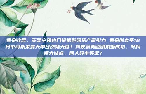 黄金收盘:英美空袭也门提振避险资产吸引力 黄金创去年12月中旬以来最大单日涨幅大瓜!网友曝黄晓明求婚成功,叶柯晒大钻戒,两人好事将近?